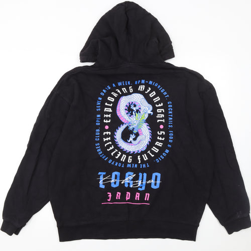 ASOS DESIGN Men's Black Tokyo Japan Dragon Graphic Pullover Hoodie Size M