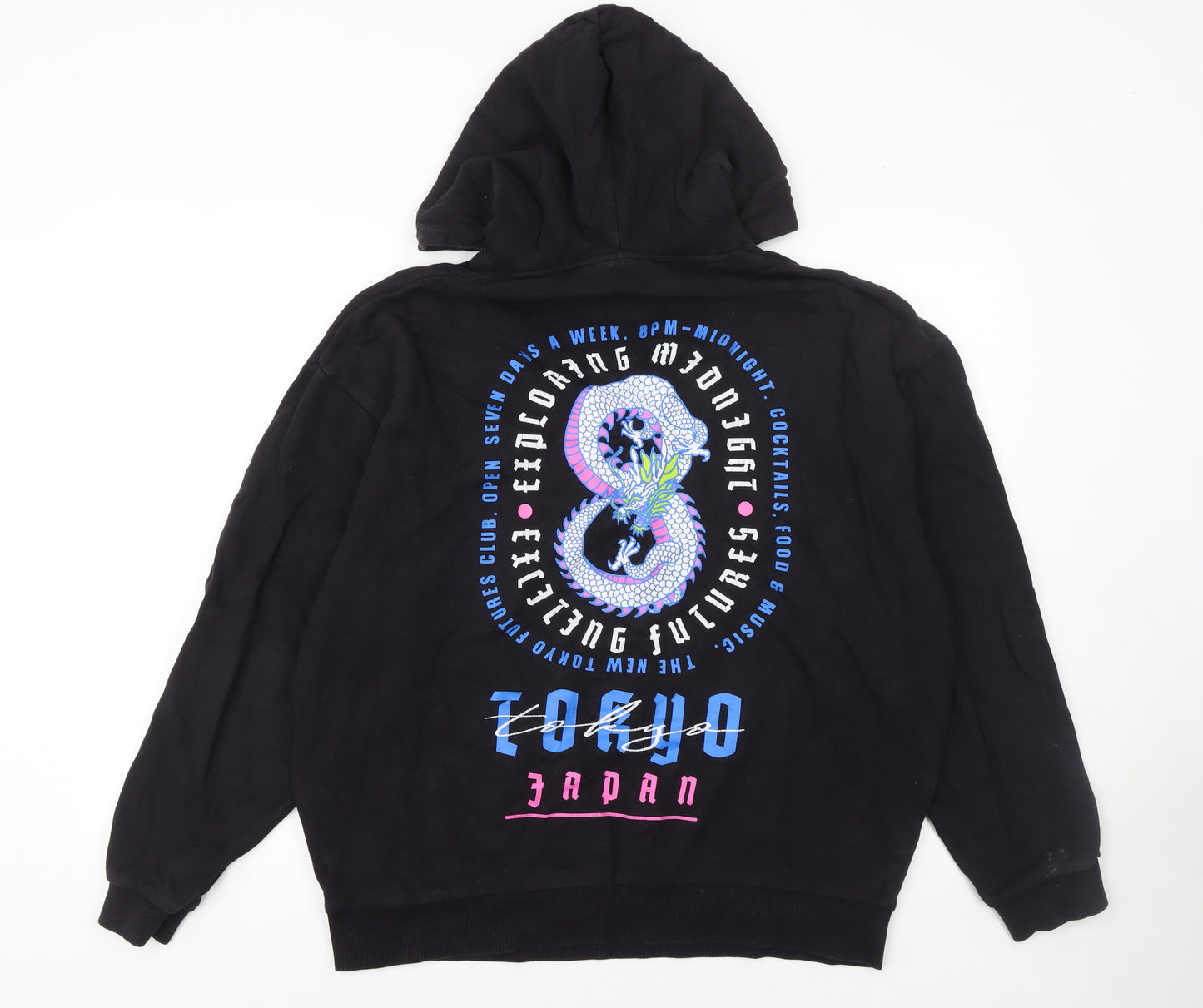 ASOS DESIGN Men's Black Tokyo Japan Dragon Graphic Pullover Hoodie Size M