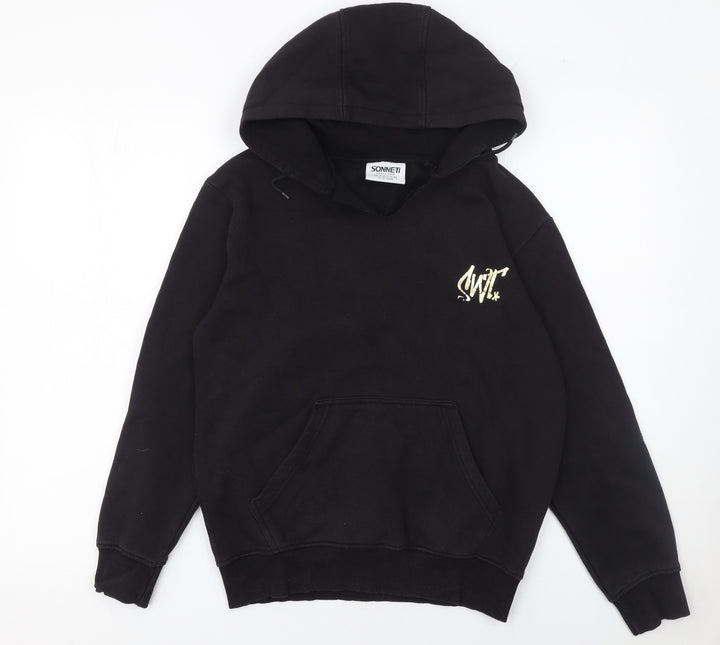 Sonneti Girls Black Pullover Hoodie 12-13 Years Fleece Graphic Logo Sweatshirt