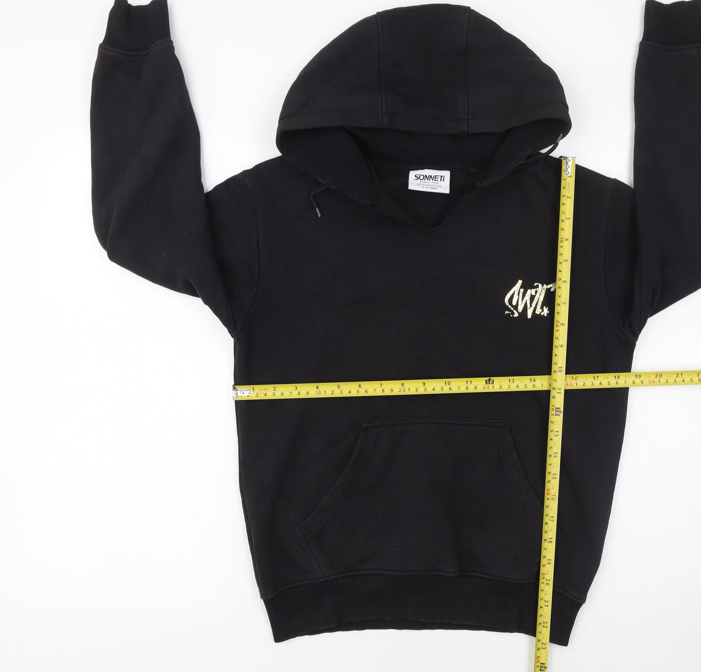 Sonneti Girls Black Pullover Hoodie 12-13 Years Fleece Graphic Logo Sweatshirt