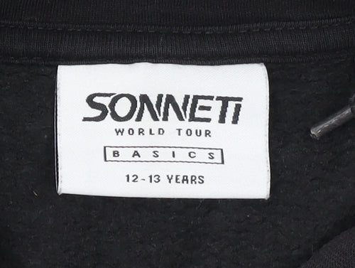 Sonneti Girls Black Pullover Hoodie 12-13 Years Fleece Graphic Logo Sweatshirt