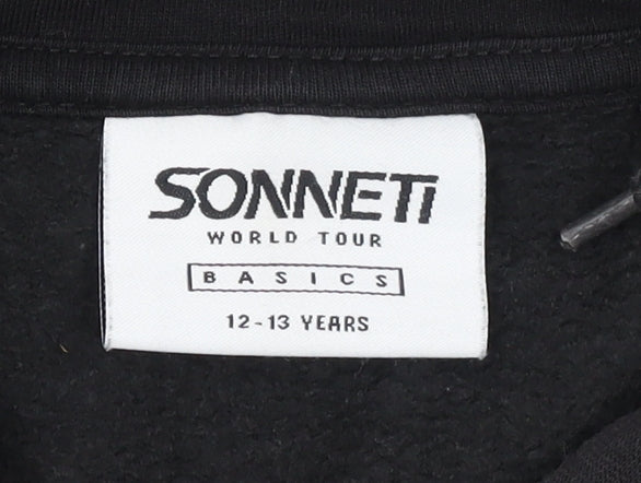 Sonneti Girls Black Pullover Hoodie 12-13 Years Fleece Graphic Logo Sweatshirt