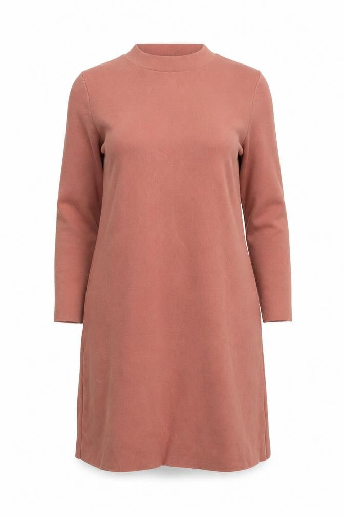 COS Women Pink Cotton Knit Shift Dress XS 3/4 Sleeve High Neck