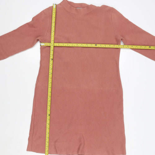 COS Women Pink Cotton Knit Shift Dress XS 3/4 Sleeve High Neck