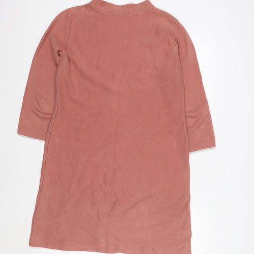 COS Women Pink Cotton Knit Shift Dress XS 3/4 Sleeve High Neck