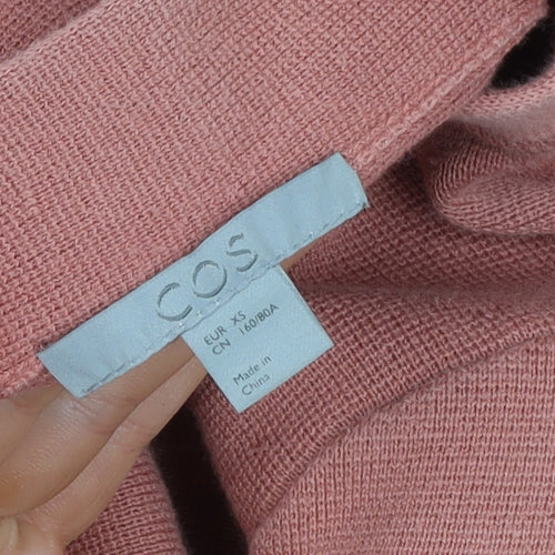 COS Women Pink Cotton Knit Shift Dress XS 3/4 Sleeve High Neck