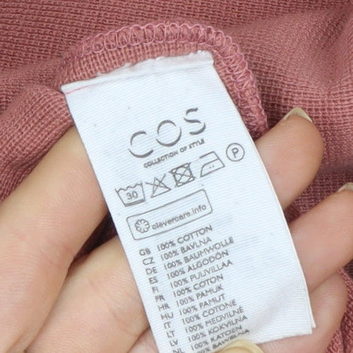 COS Women Pink Cotton Knit Shift Dress XS 3/4 Sleeve High Neck