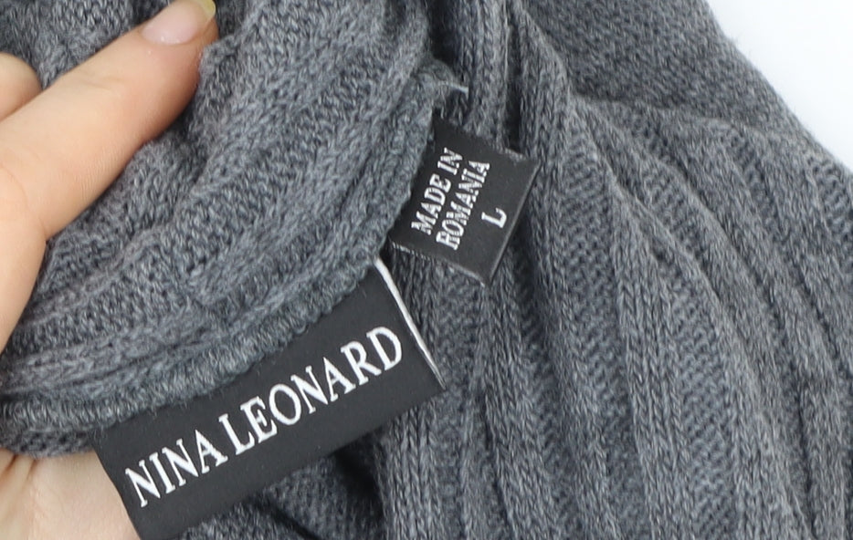 Nina Leonard Women’s Grey Sleeveless Knit Cowl Neck Sweater Dress Size L