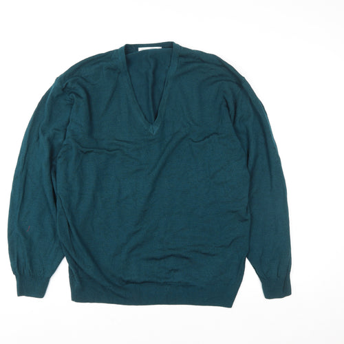 Marks and Spencer Women Dark Teal V-Neck Lambswool Sweater XL