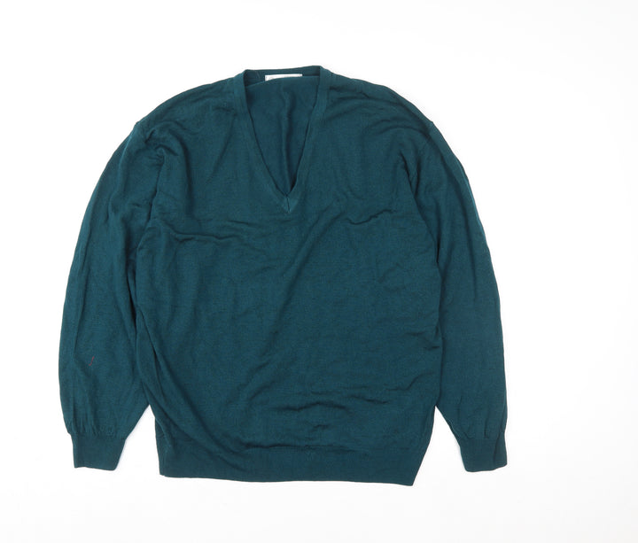 Marks and Spencer Women Dark Teal V-Neck Lambswool Sweater XL