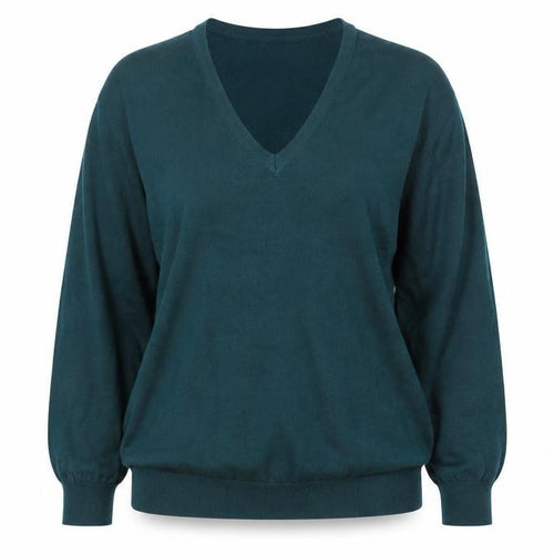 Marks and Spencer Women Dark Teal V-Neck Lambswool Sweater XL