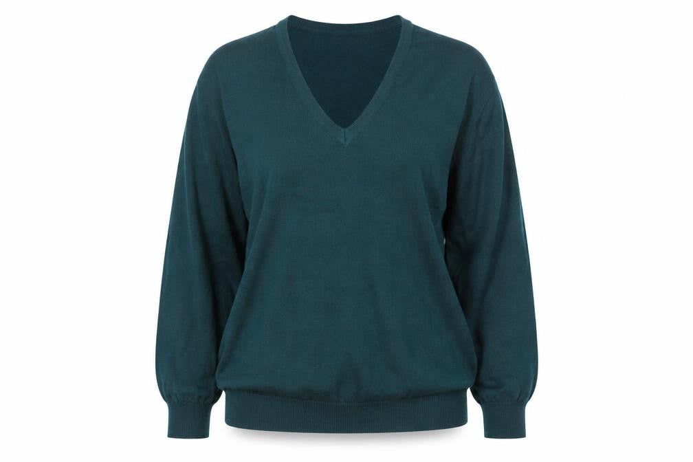Marks and Spencer Women Dark Teal V-Neck Lambswool Sweater XL