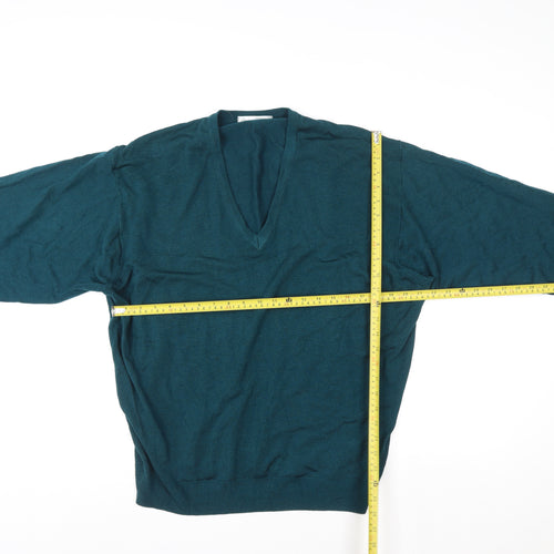 Marks and Spencer Women Dark Teal V-Neck Lambswool Sweater XL