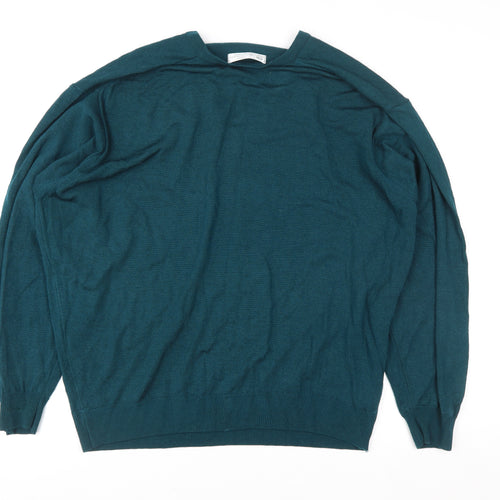 Marks and Spencer Women Dark Teal V-Neck Lambswool Sweater XL