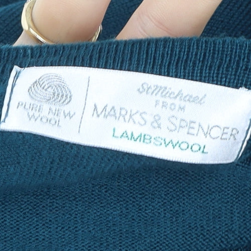 Marks and Spencer Women Dark Teal V-Neck Lambswool Sweater XL