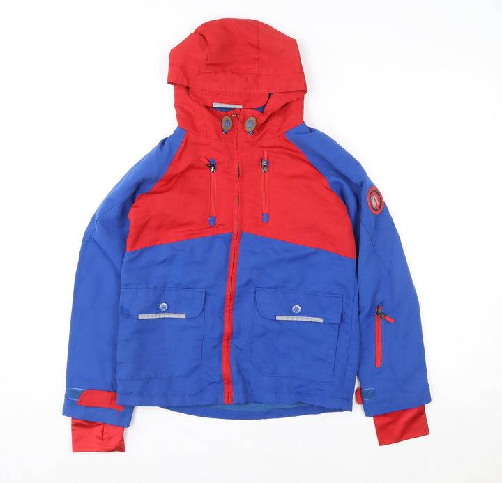 Tu Boys Blue Red Hooded Parka Jacket 11 Years Lined Waterproof Outerwear