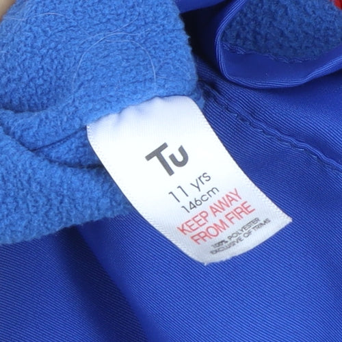 Tu Boys Blue Red Hooded Parka Jacket 11 Years Lined Waterproof Outerwear