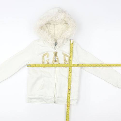 Gap Girls Ivory Faux Fur Hooded Lined Zip Jacket 5 Years