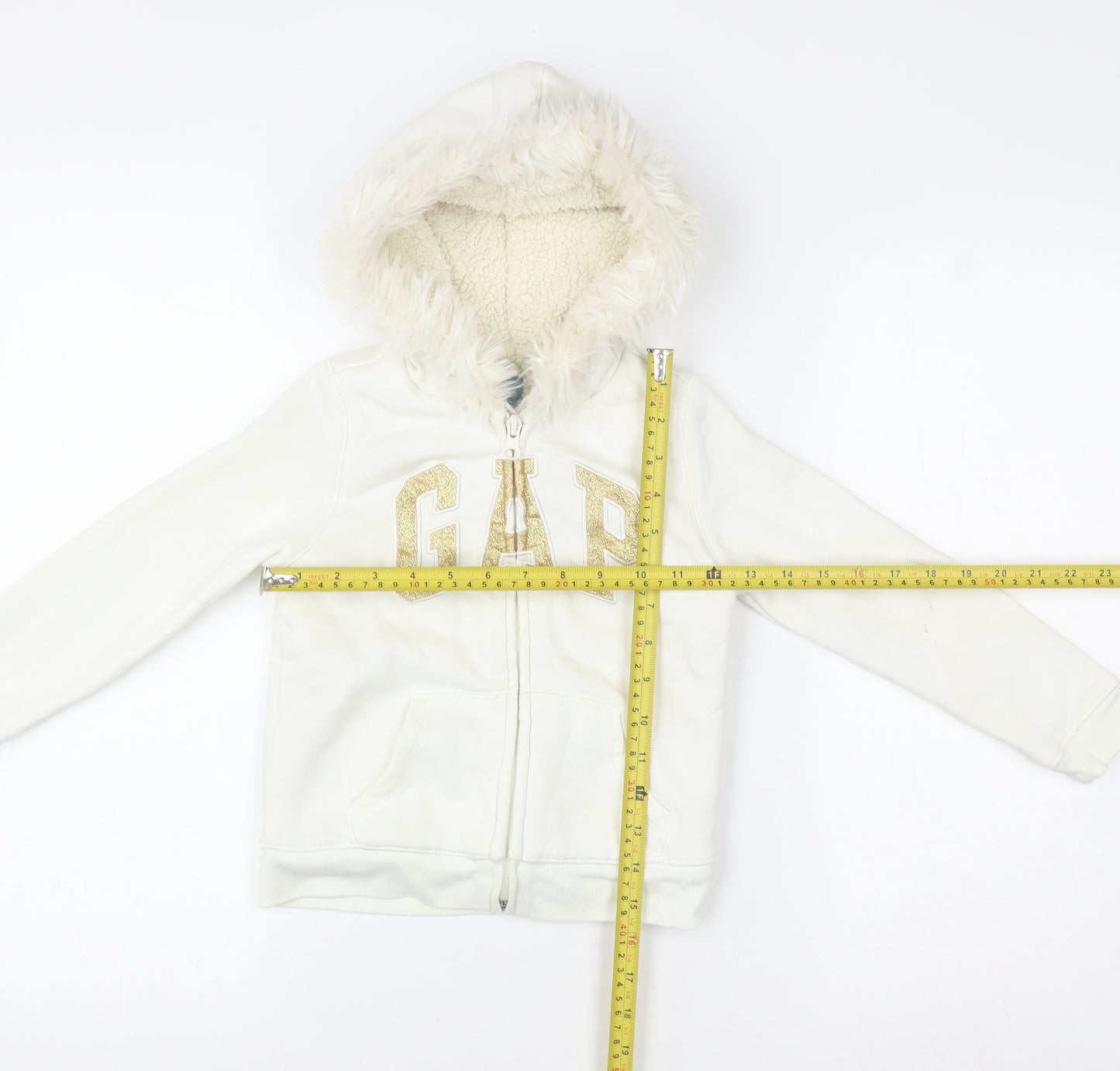 Gap Girls Ivory Faux Fur Hooded Lined Zip Jacket 5 Years