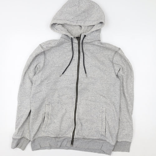 H&M Men Grey Hooded Basic Full Zip Jacket Size M