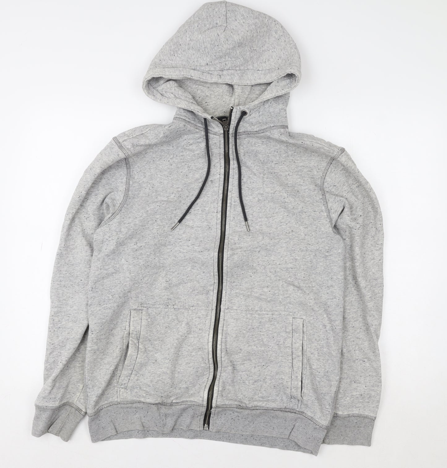 H&M Men Grey Hooded Basic Full Zip Jacket Size M