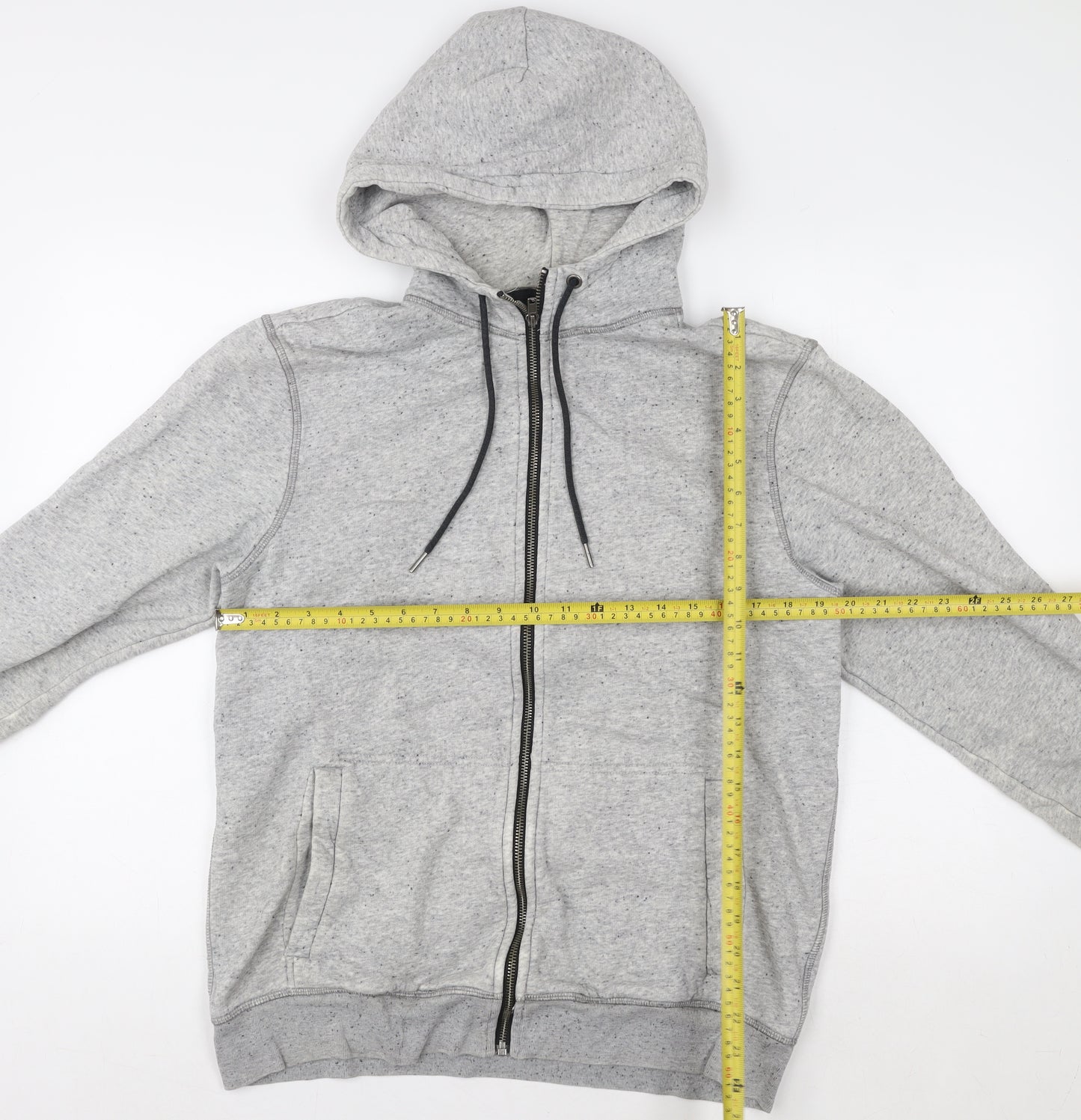 H&M Men Grey Hooded Basic Full Zip Jacket Size M