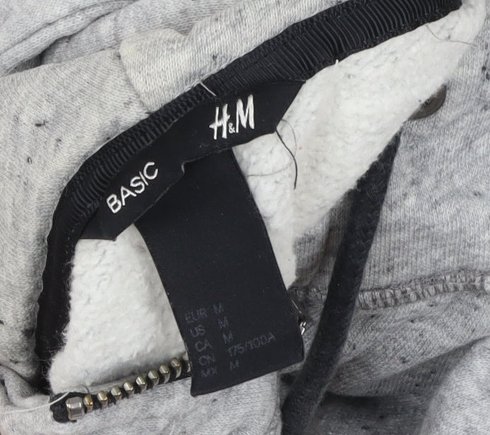 H&M Men Grey Hooded Basic Full Zip Jacket Size M