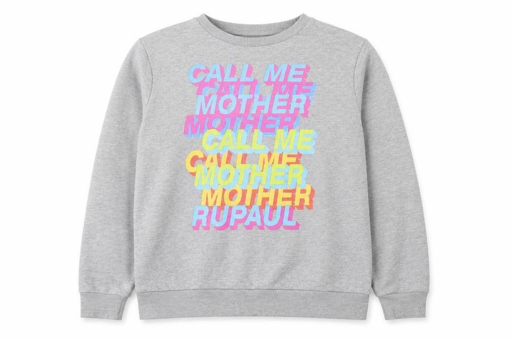 Front view of Primark RuPaul x Primark Women's Grey Graphic Sweatshirt L 14/16 Cotton Blend