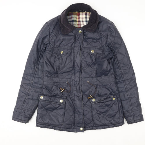 Tu Women Blue Quilted Mid-Length Jacket Size 8 Lined Cotton Blend