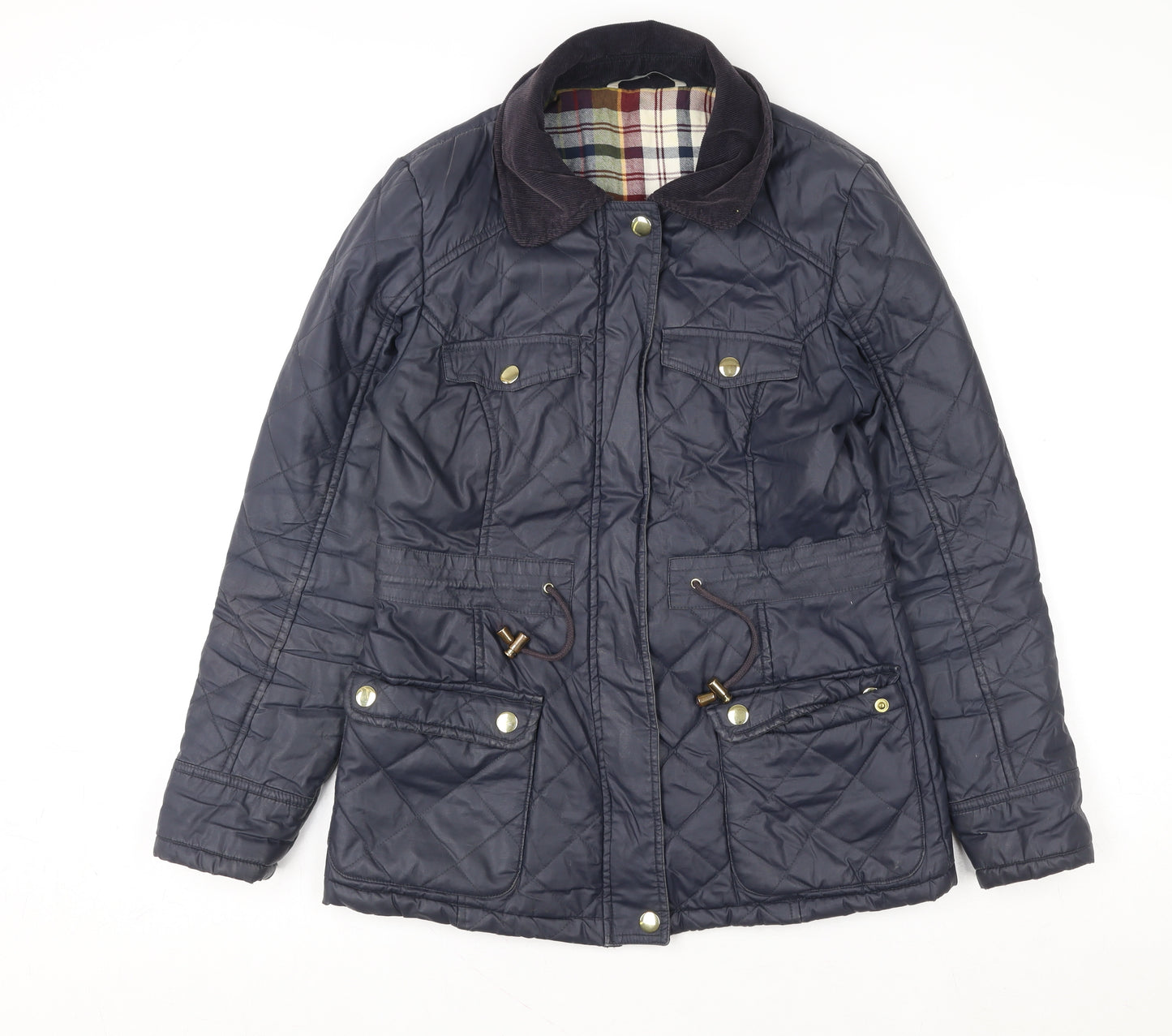 Tu Women Blue Quilted Mid-Length Jacket Size 8 Lined Cotton Blend