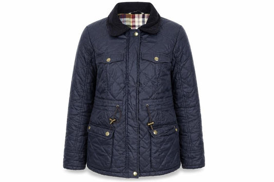 Front view of Tu Women Blue Quilted Mid-Length Jacket, size 8, Lined Cotton Blend