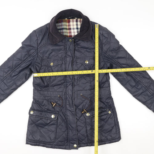 Tu Women Blue Quilted Mid-Length Jacket Size 8 Lined Cotton Blend