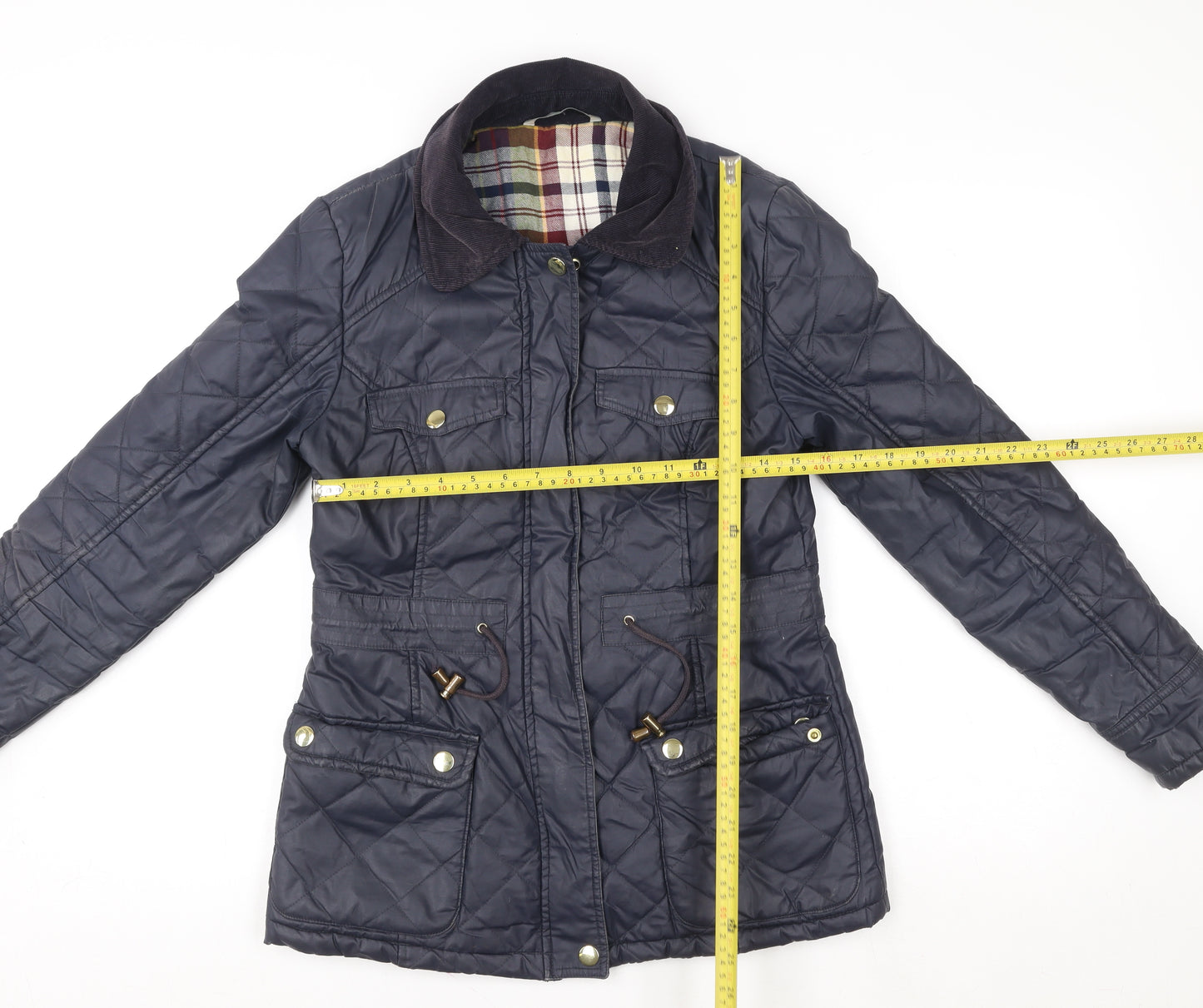 Tu Women Blue Quilted Mid-Length Jacket Size 8 Lined Cotton Blend