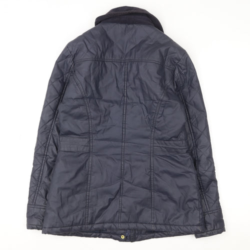 Tu Women Blue Quilted Mid-Length Jacket Size 8 Lined Cotton Blend
