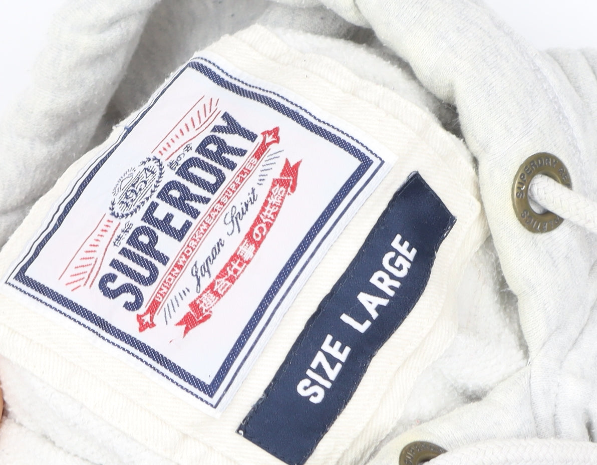 Superdry Women Grey Pullover Hoodie Size L Embroidered Tokyo 7 Design