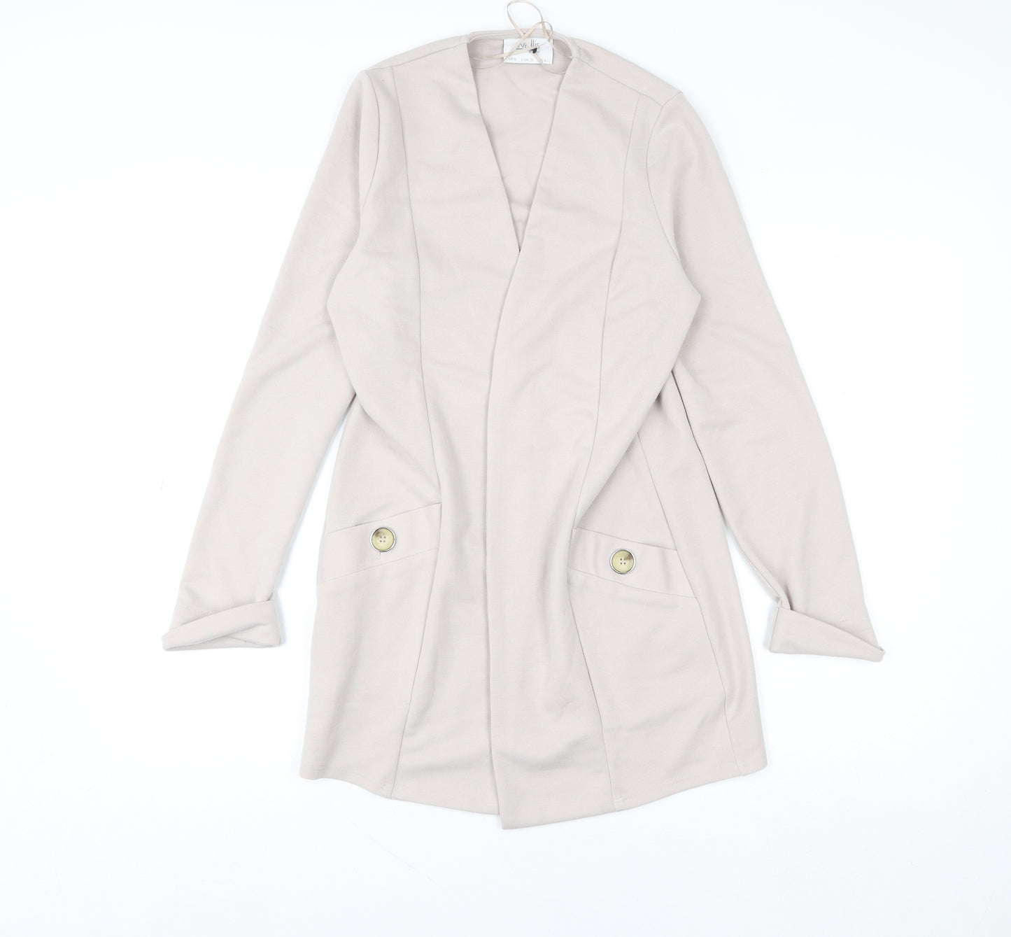 Wallis Women Beige V-Neck Long Sleeve Open Cardigan Size 8