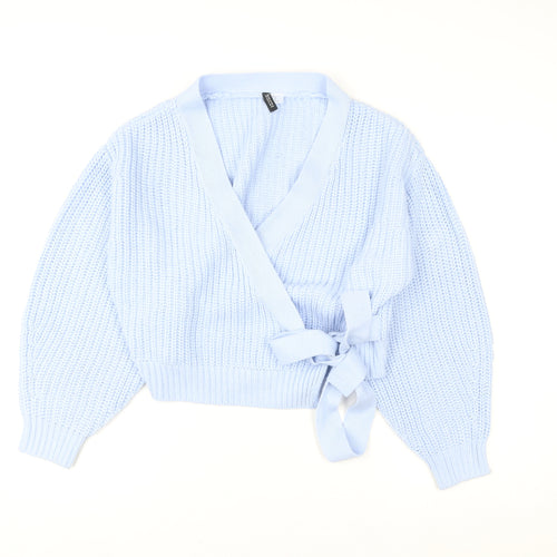 H&M Divided Women Blue Wrap Knit Jumper Size M