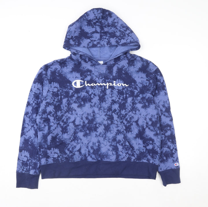Champion Womens Blue Tie-Dye Pullover Hoodie Size L Cotton Blend