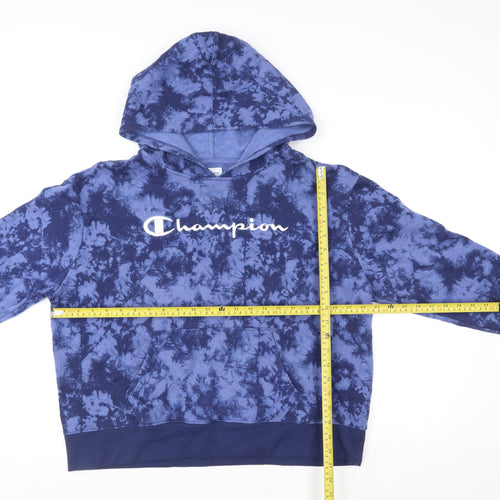 Champion Womens Blue Tie-Dye Pullover Hoodie Size L Cotton Blend