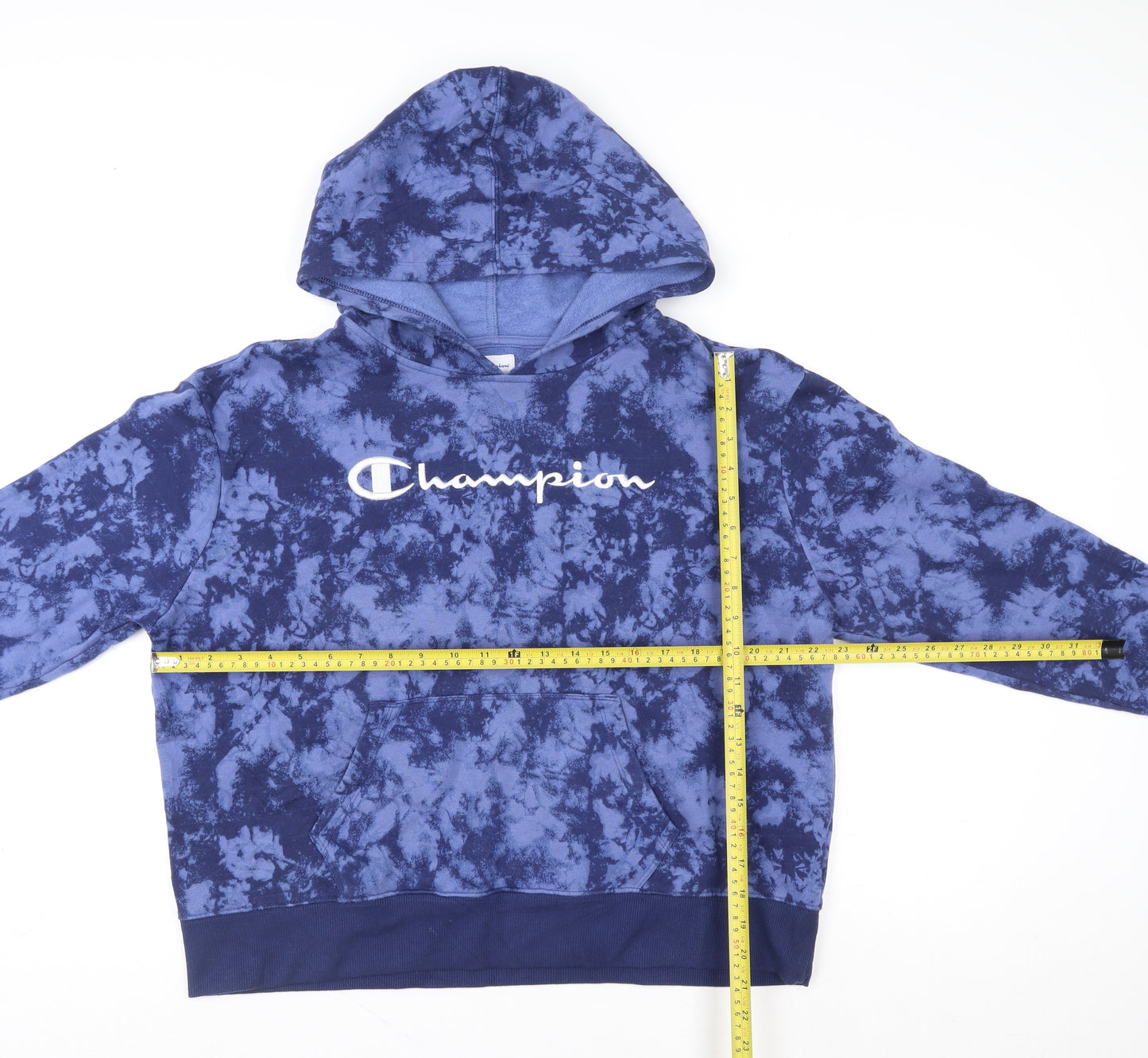 Champion Womens Blue Tie-Dye Pullover Hoodie Size L Cotton Blend
