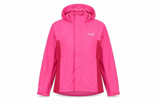 Front view of Regatta Teens Pink Waterproof Hooded Rain Jacket, size M