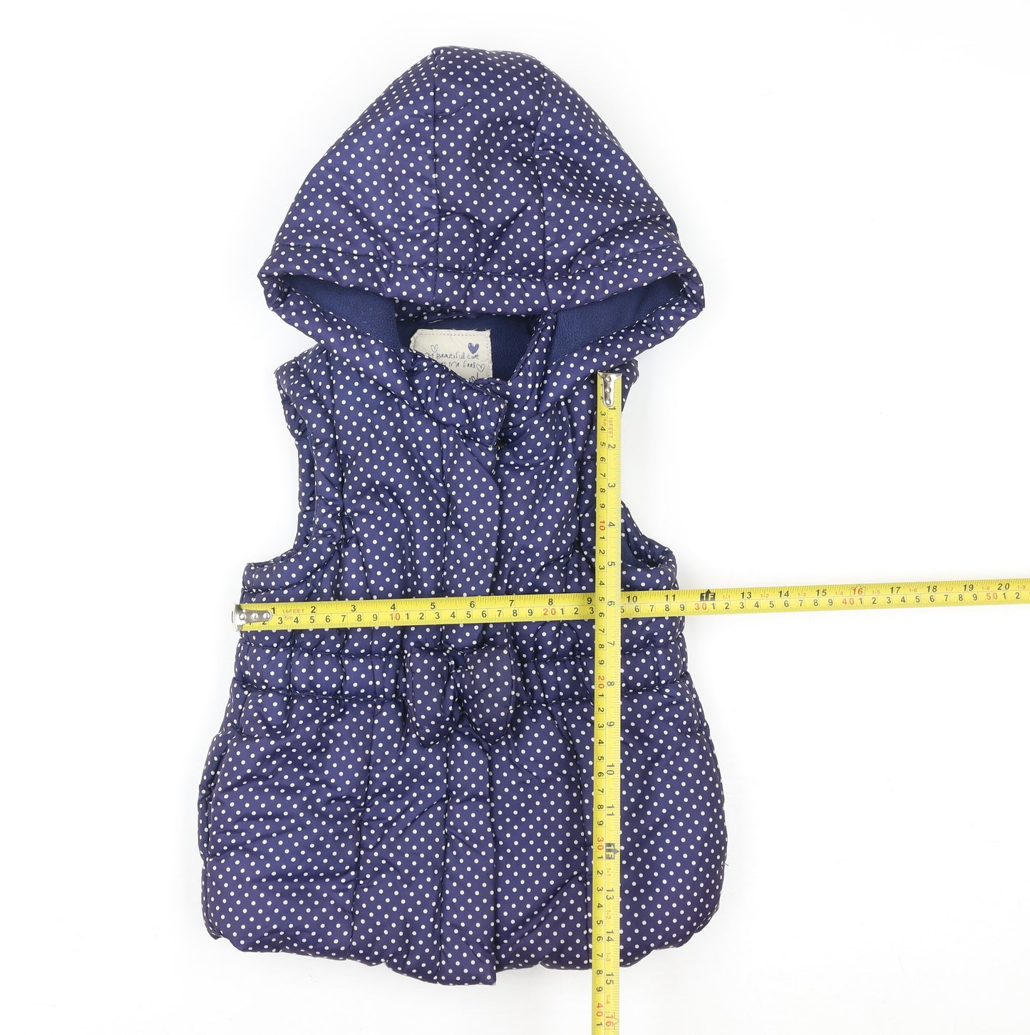 Matalan Girls Blue Polka Dot Hooded Puffer Waistcoat 2-3 Years