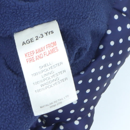 Matalan Girls Blue Polka Dot Hooded Puffer Waistcoat 2-3 Years