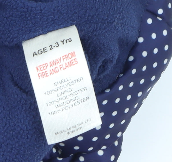 Matalan Girls Blue Polka Dot Hooded Puffer Waistcoat 2-3 Years