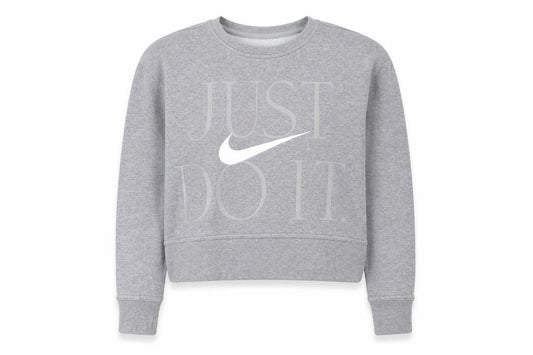 Front view of Nike women’s grey xs pullover crew neck dri-fit sweatshirt