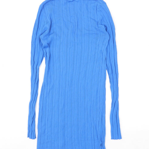 Zara Women Blue Ribbed Bodycon Long Sleeve Short Dress Size 12