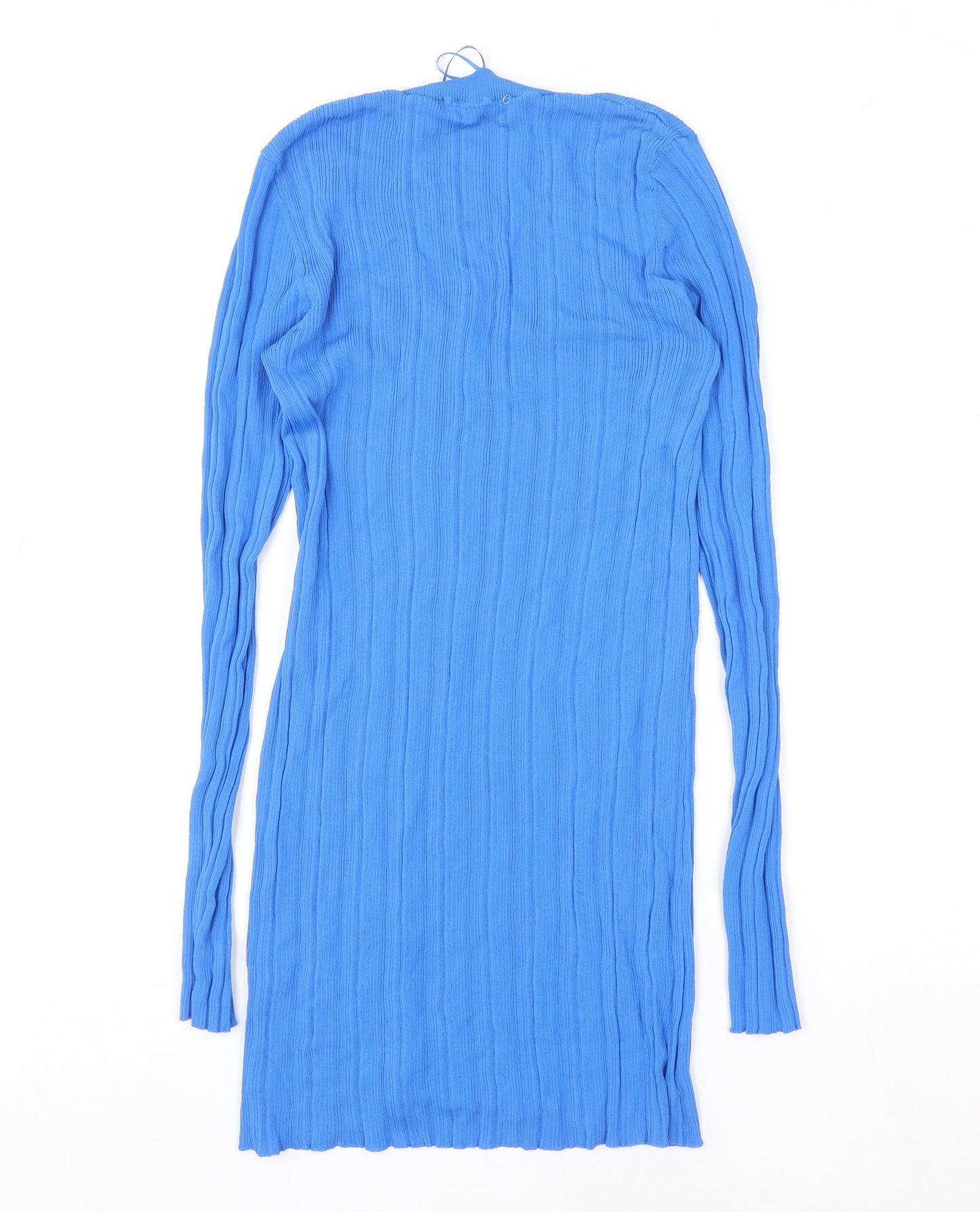 Zara Women Blue Ribbed Bodycon Long Sleeve Short Dress Size 12
