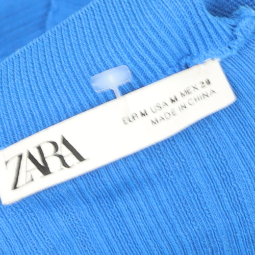 Zara Women Blue Ribbed Bodycon Long Sleeve Short Dress Size 12