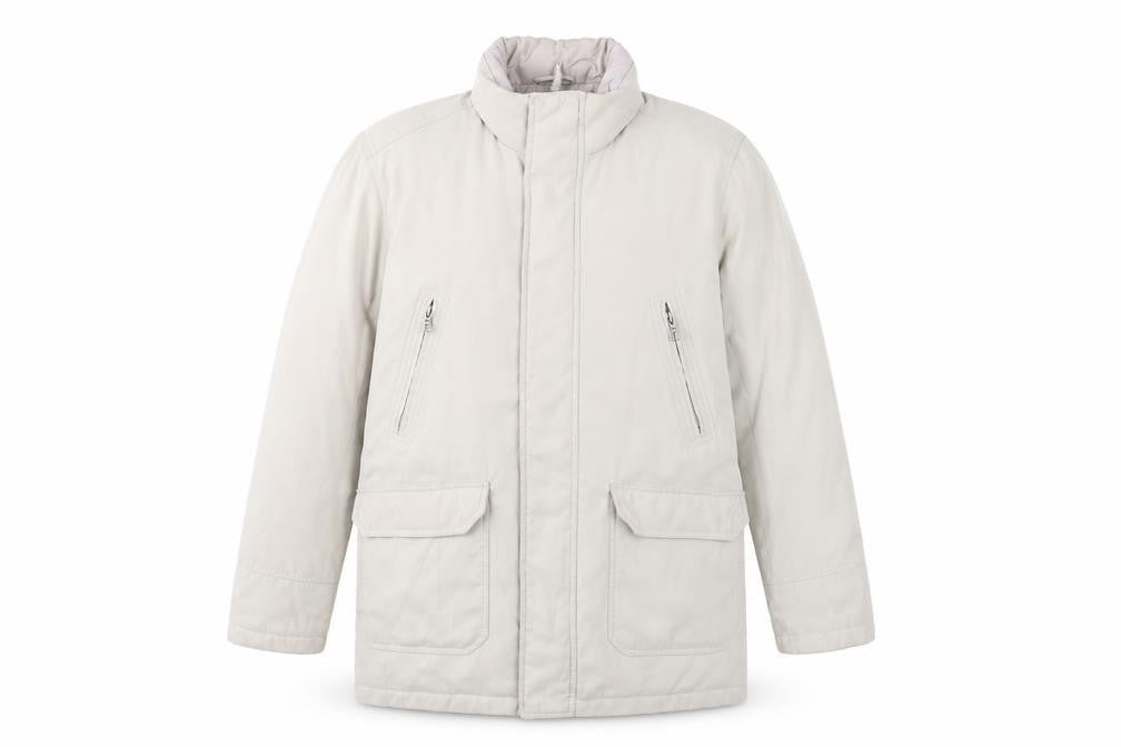Front view of BHS Women Beige Long Parka Jacket, size S, Polyester Padded