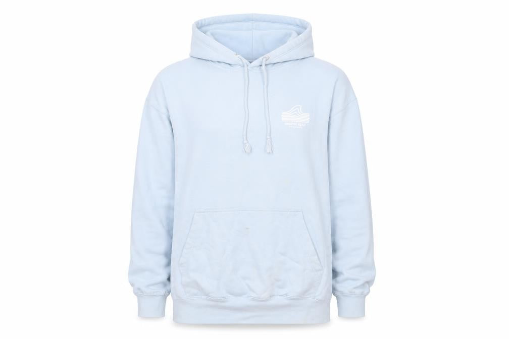 Front view of Secret Spot women’s blue pullover hoodie medium surf graphic cotton blend
